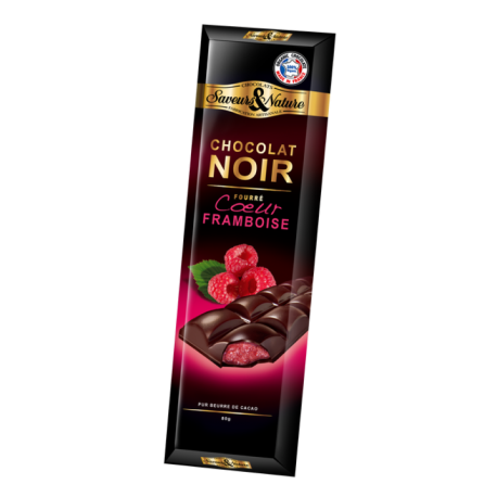 Chocolat noir 70%  fourre framboise 80 g