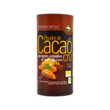 Poudre de cacao cru aux épices indiennes 190g